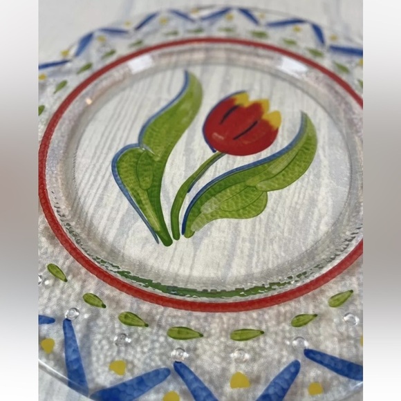HAND PAINTED TULIP FLOWER ART GLASS Large PLATE Serving Platter Scandinavian - Picture 3 of 9